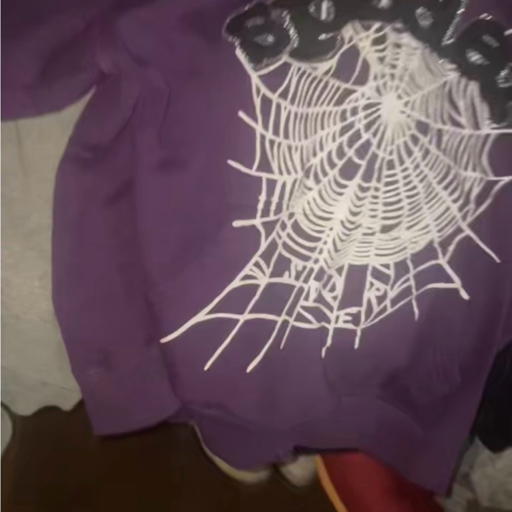 sp5der purple hoodie with rinestones
